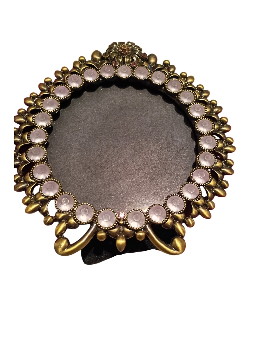 Vintage-Inspired Jeweled Picture Frame Cast Metal Rhinestone Flower.